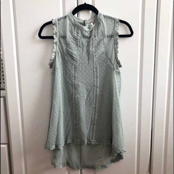 Free People Swiss dot mesh/lace high/low swing top - Picture 1 of 3